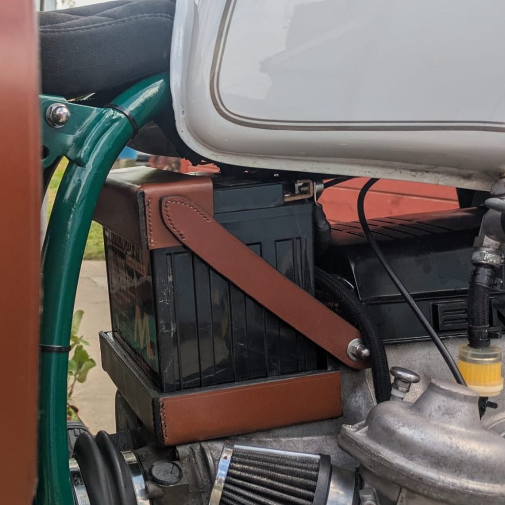 Leather motorcycle battery box